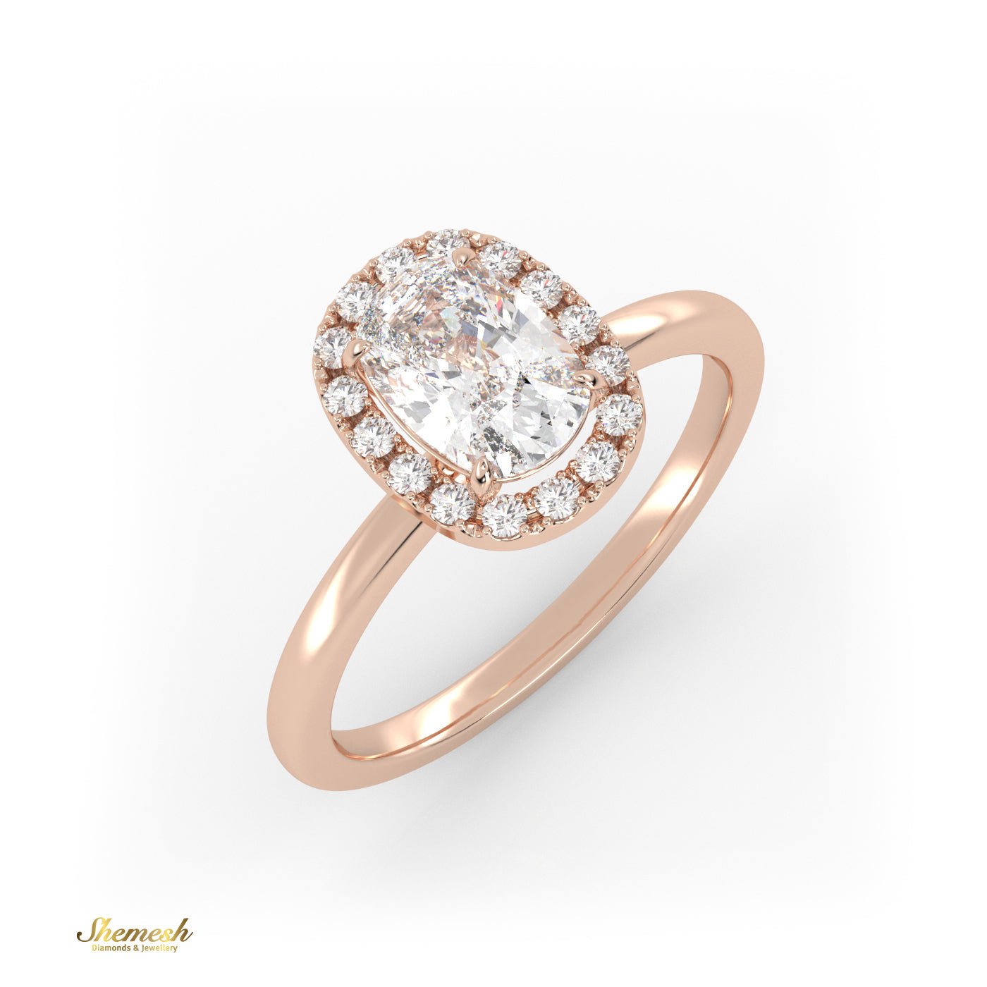 18K Gold 4 Prongs Elongated Cushion Diamond Halo Style Engagement Ring - shemesh_diamonds