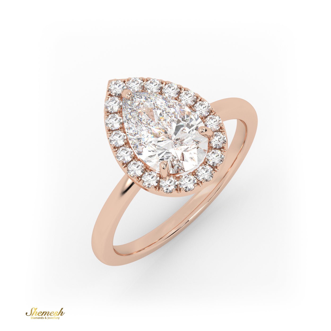 18K Gold 3 Prongs Pear Cut Diamond Halo Engagement Ring - shemesh_diamonds