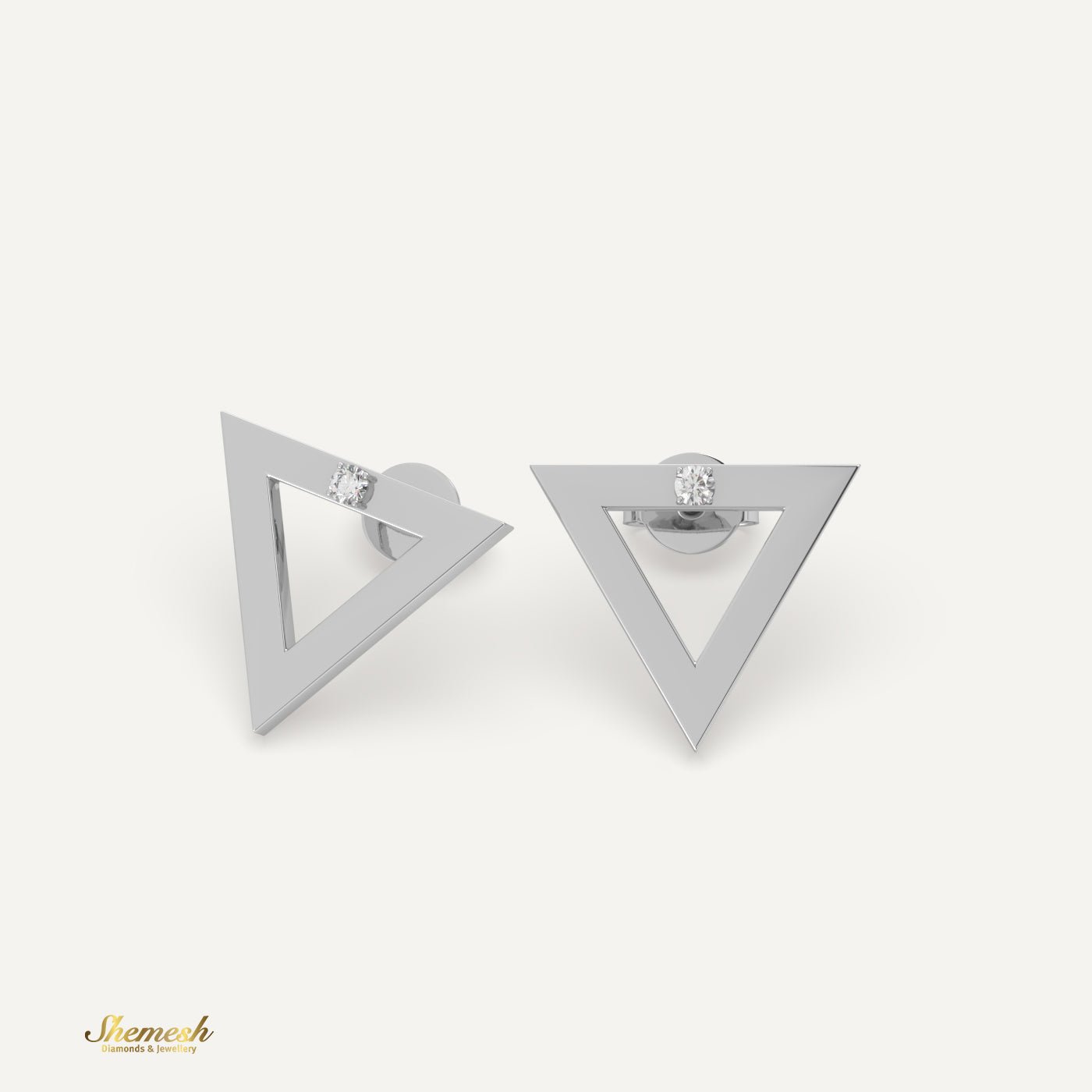 18K Gold Single Diamond Triangle Earring - shemesh_diamonds