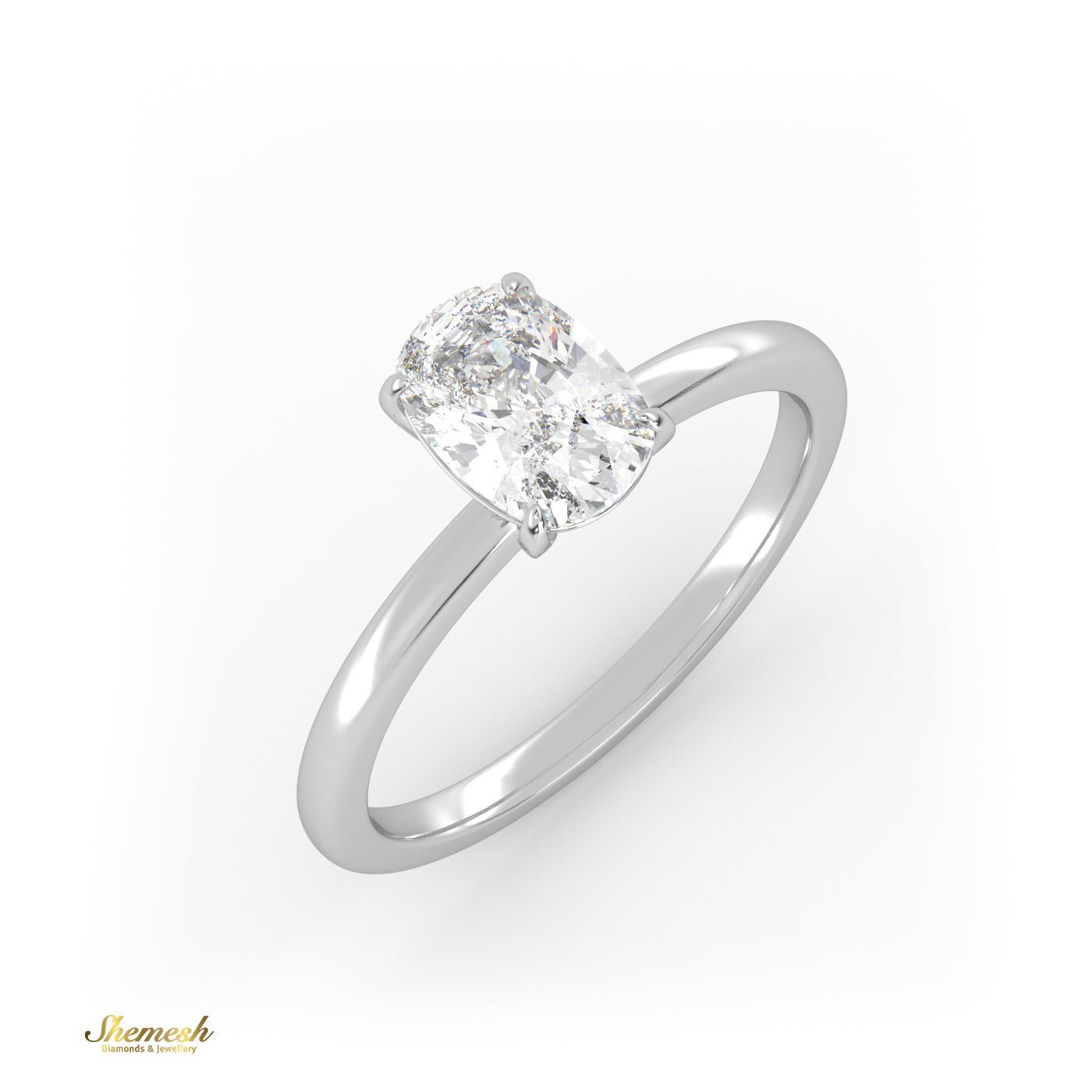 18K Gold 4 Prongs Elongated Cushion Diamond Solitaire Engagement Ring - shemesh_diamonds