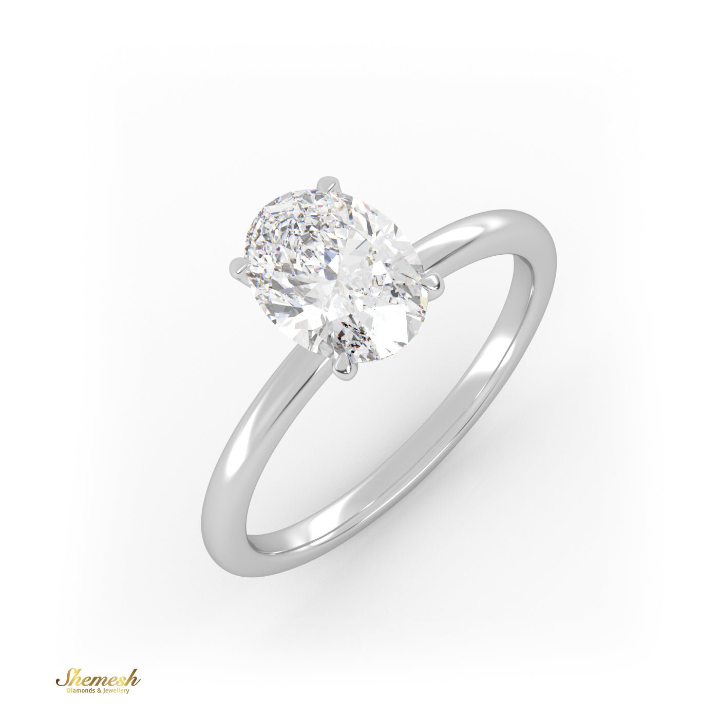 18K Gold 4 Prongs Oval Cut Diamond Solitaire Engagement Ring - shemesh_diamonds