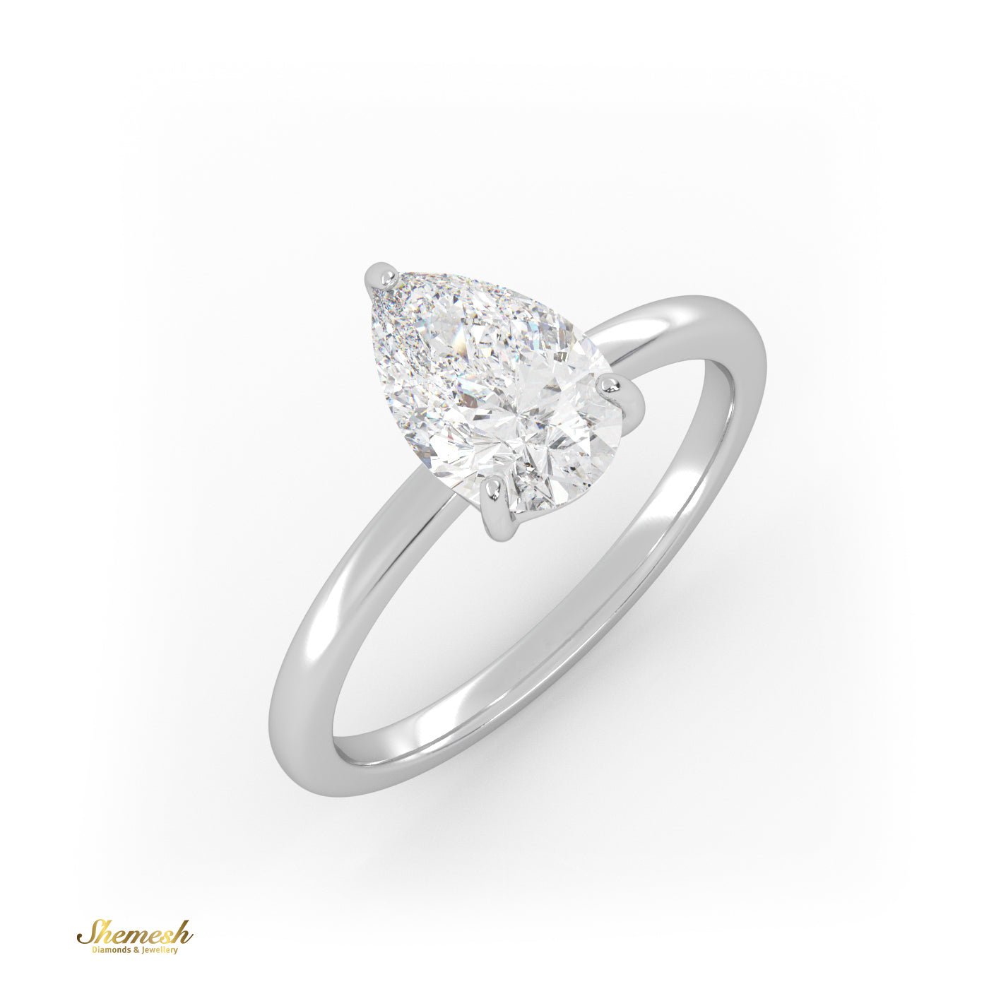 18K Gold 3 Prongs Pear Cut Diamond Solitaire Engagement Ring - shemesh_diamonds