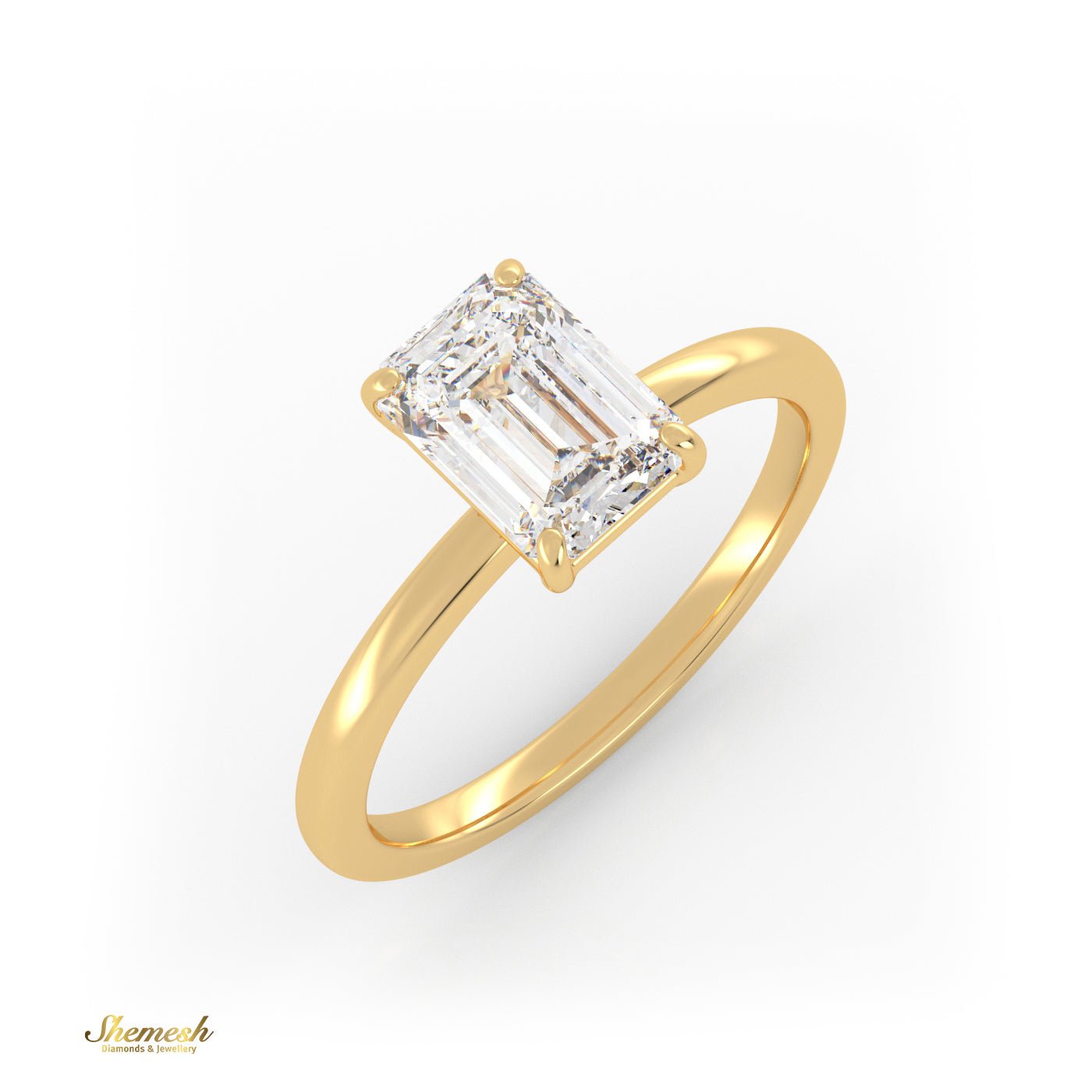 18K Gold 4 Prongs Emerald Diamond Solitaire Engagement Ring - shemesh_diamonds