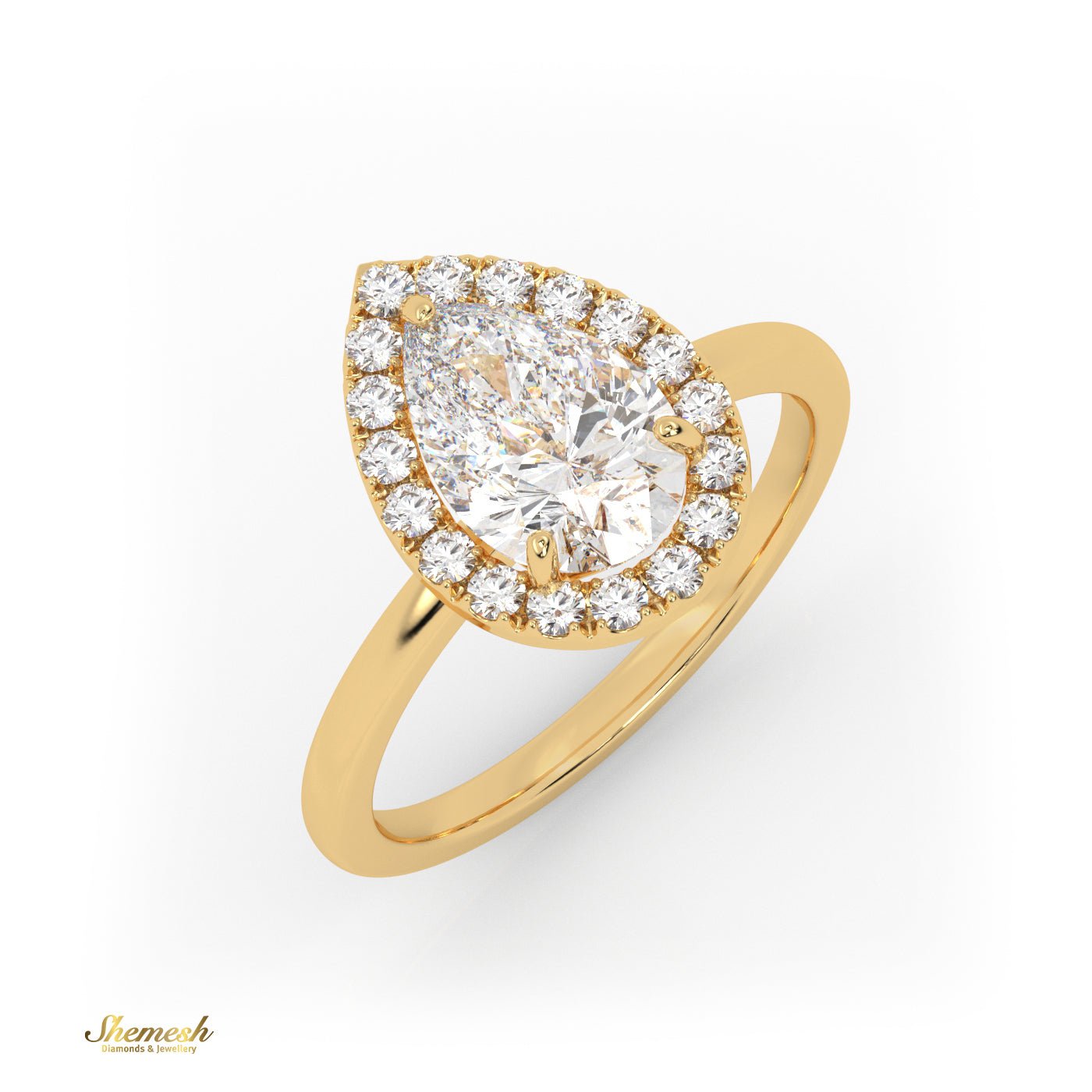 18K Gold 3 Prongs Pear Cut Diamond Halo Engagement Ring - shemesh_diamonds