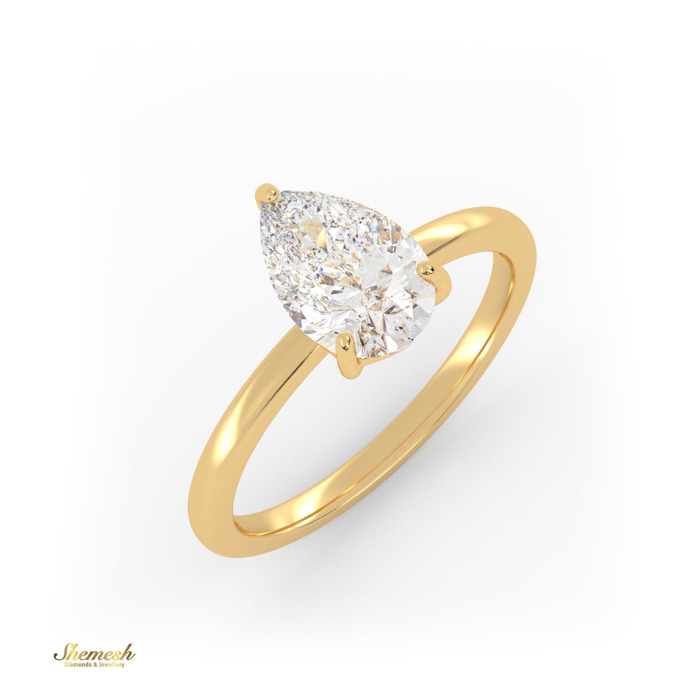 18K Gold 3 Prongs Pear Cut Diamond Solitaire Engagement Ring - shemesh_diamonds