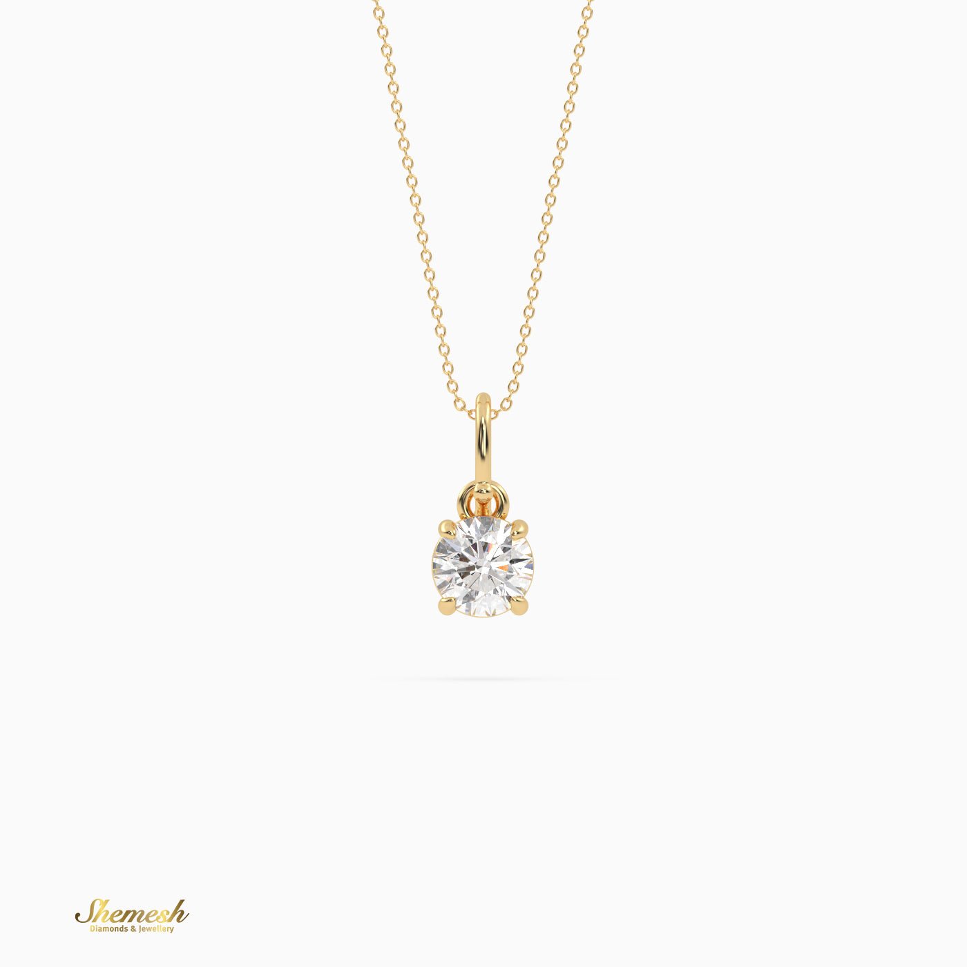 18K Gold 4 Prong Round Diamond Solitaire Pendant - shemesh_diamonds
