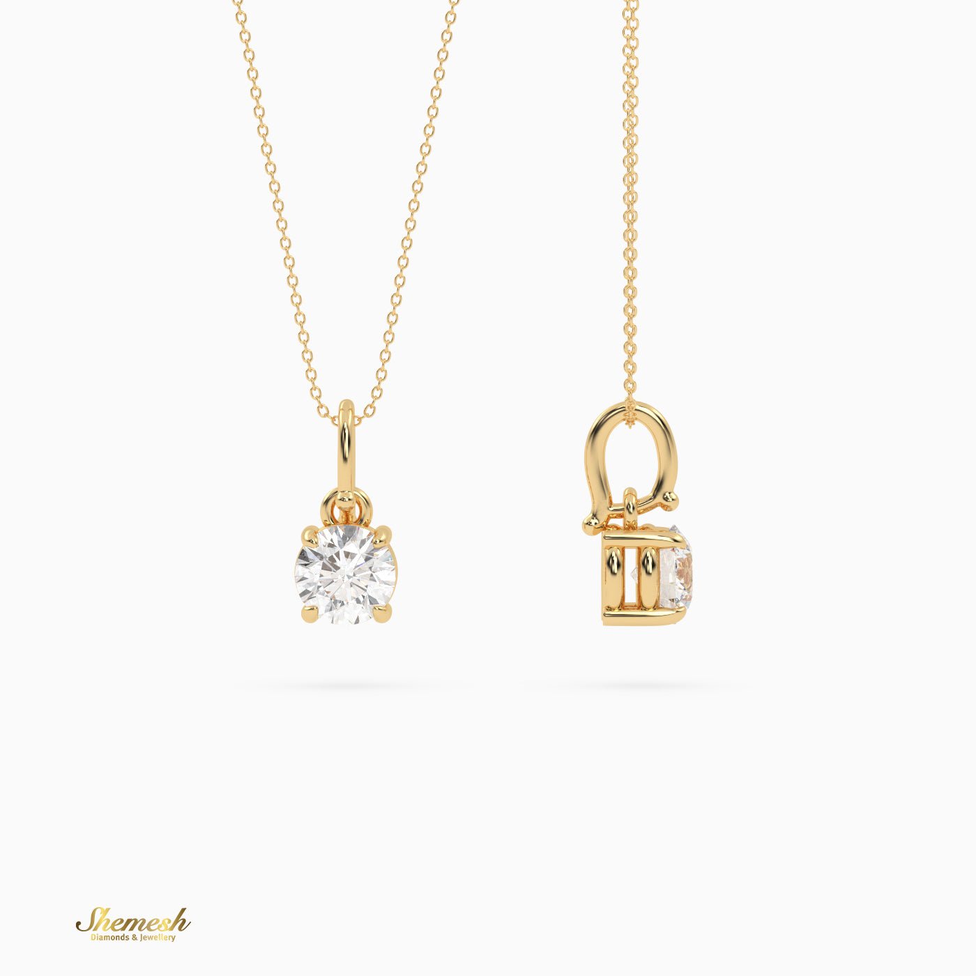 18K Gold 4 Prong Round Diamond Solitaire Pendant - shemesh_diamonds