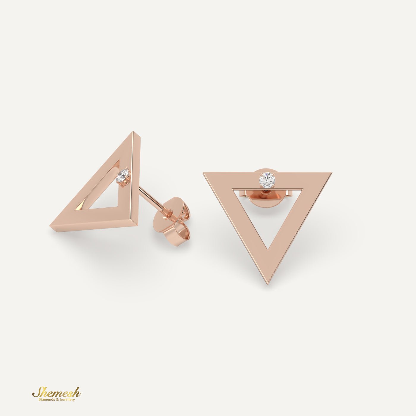 18K Gold Single Diamond Triangle Earring - shemesh_diamonds