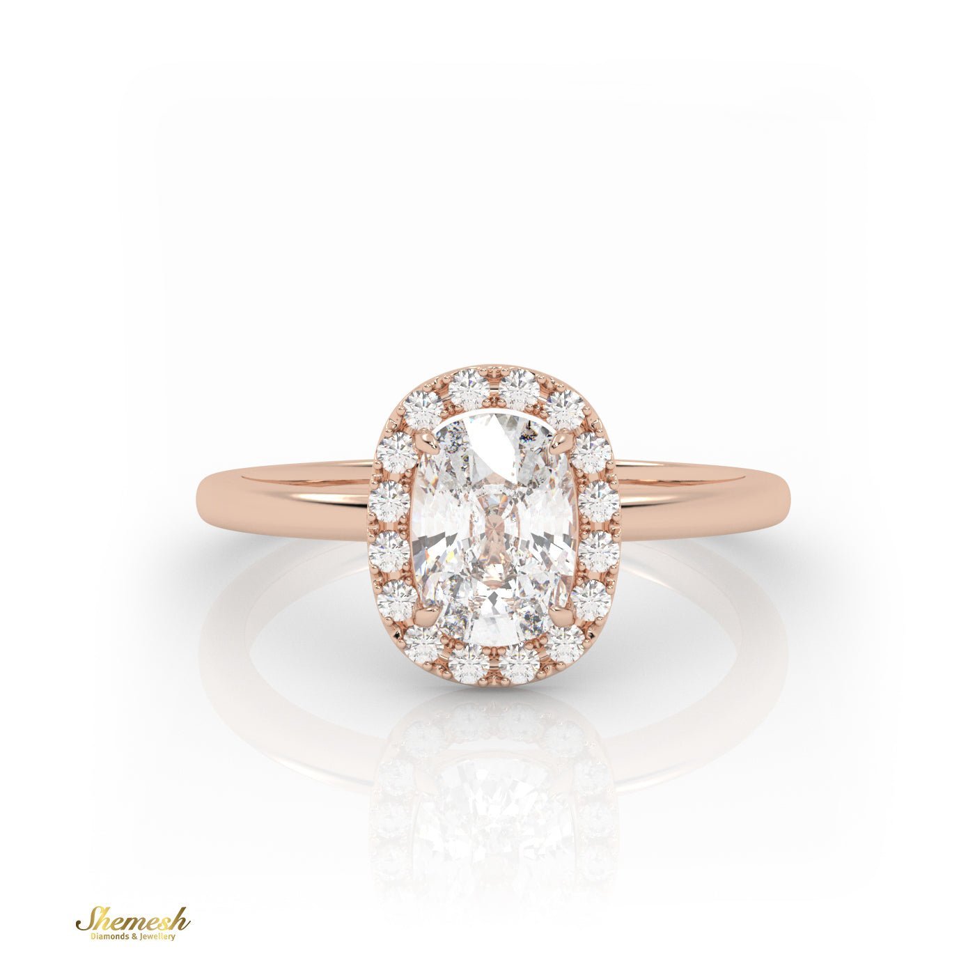 18K Gold 4 Prongs Elongated Cushion Diamond Halo Style Engagement Ring - shemesh_diamonds