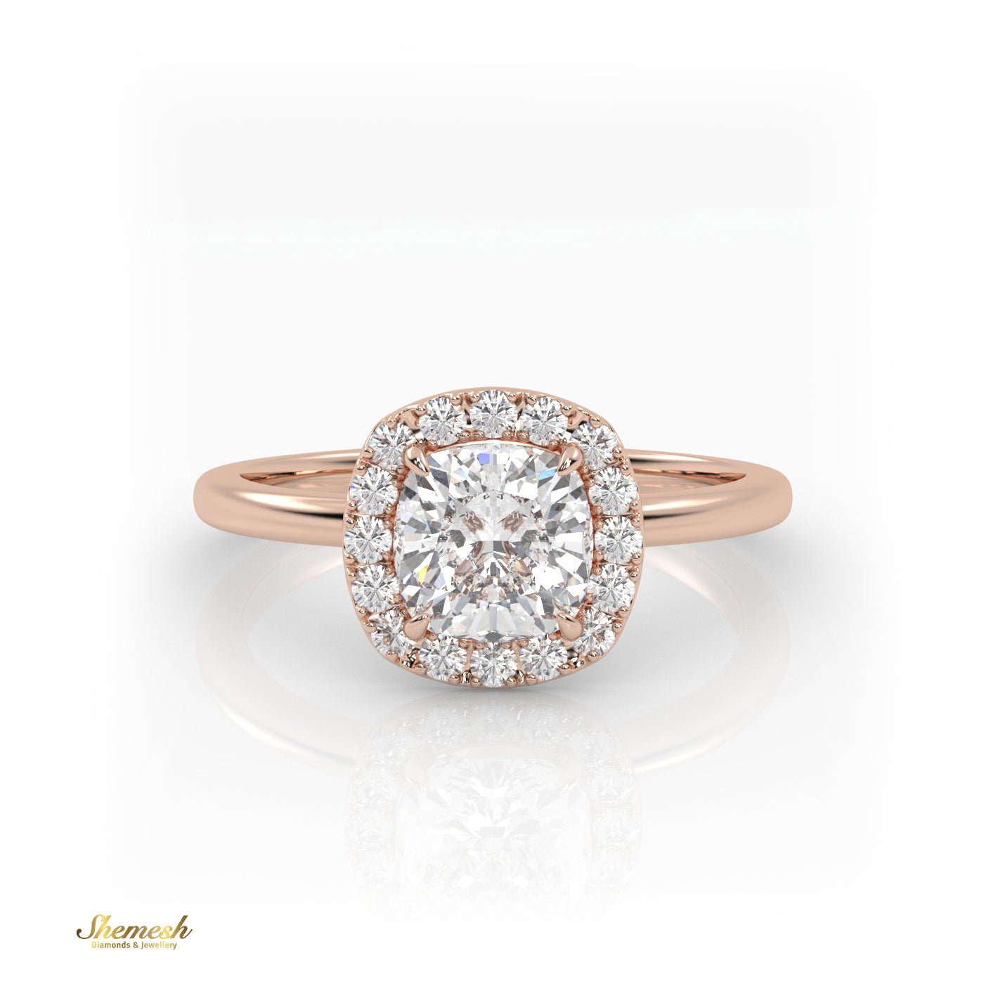 18K Gold 4 Prong Cushion Diamond Halo Engagement Ring - shemesh_diamonds