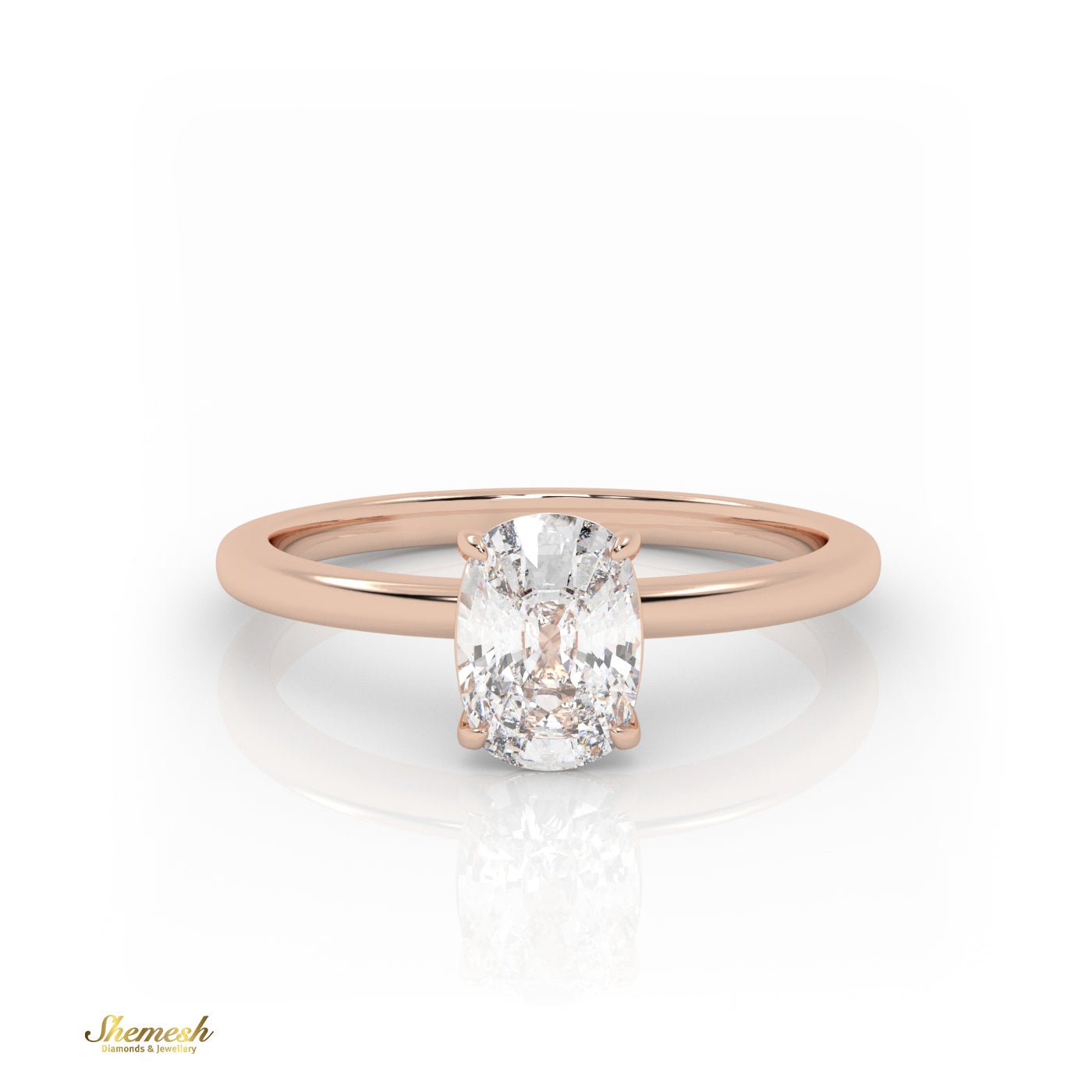 18K Gold 4 Prongs Elongated Cushion Diamond Solitaire Engagement Ring - shemesh_diamonds