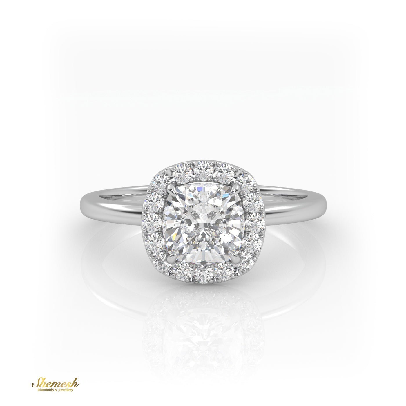 18K Gold 4 Prong Cushion Diamond Halo Engagement Ring - shemesh_diamonds