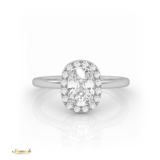 18K Gold 4 Prongs Elongated Cushion Diamond Halo Style Engagement Ring - shemesh_diamonds