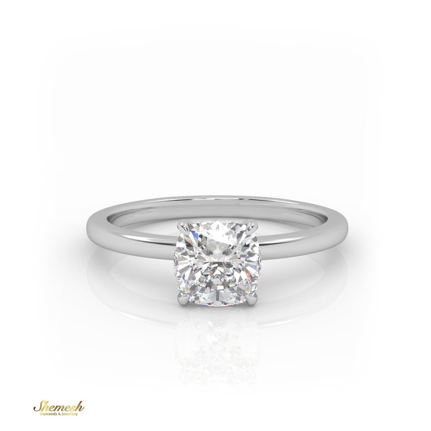 18K Gold 4 Prongs Cushion Diamond Solitaire Engagement Ring - shemesh_diamonds