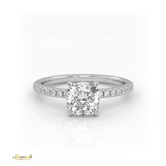 18K Gold 1.10 tw 4 Prongs Cushion Diamond Solitaire Engagement Ring with Side Stone Pave Set Band - shemesh_diamonds