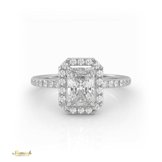 18K Gold Radiant Diamond with Pave Band & Halo Ring - shemesh_diamonds