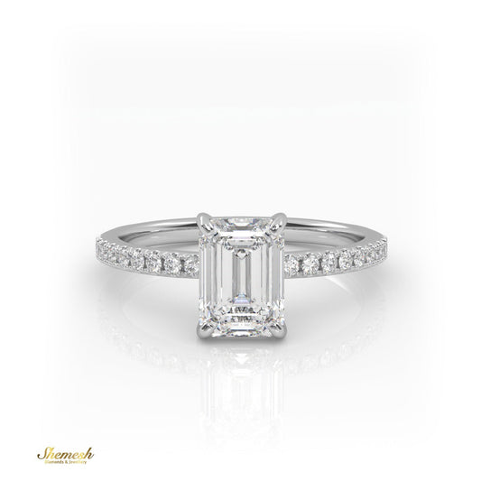 18K Gold 4 Prongs Emerald Cut Diamond Engagement Ring With Whisper Thin Pave Set Band - shemesh_diamonds