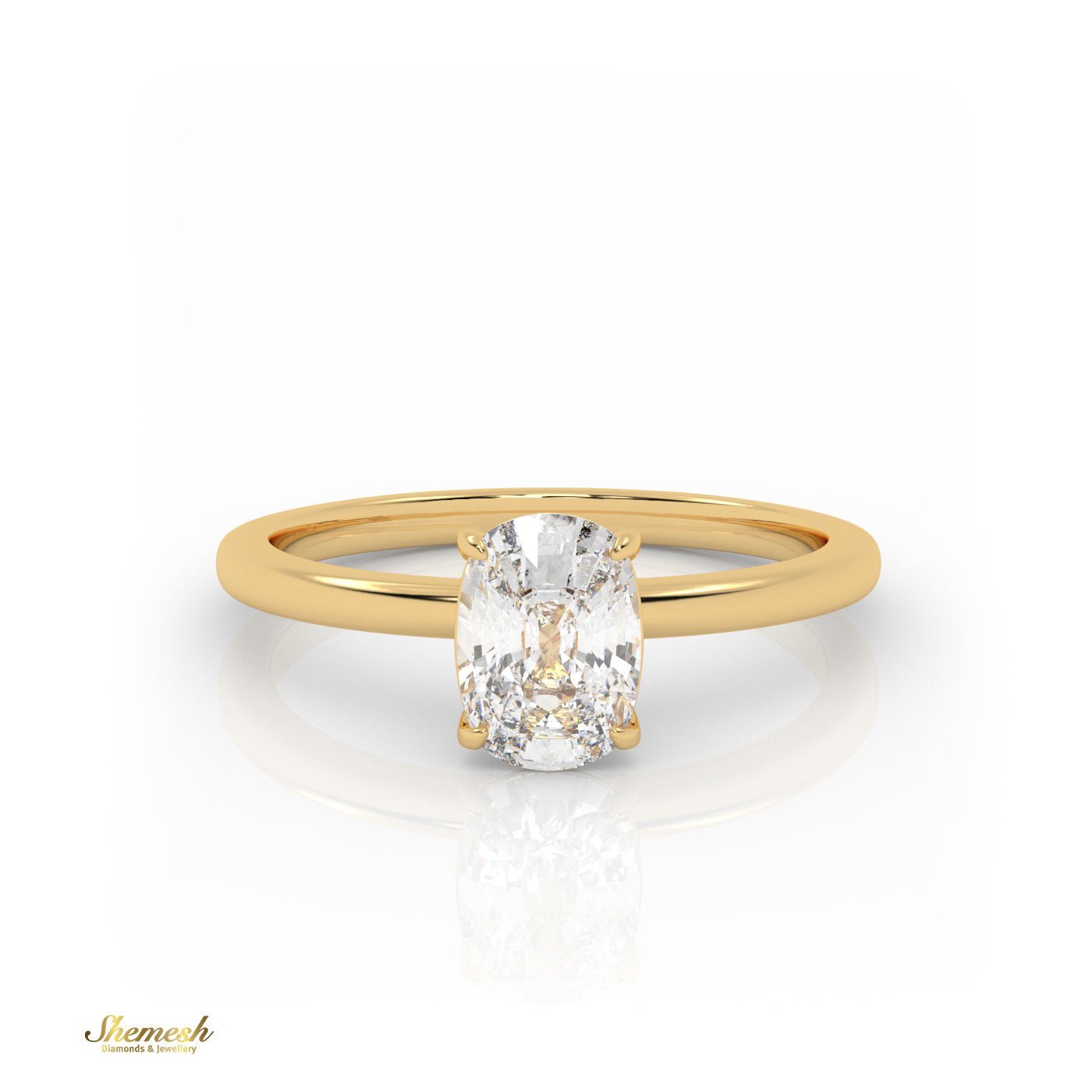 18K Gold 4 Prongs Elongated Cushion Diamond Solitaire Engagement Ring - shemesh_diamonds