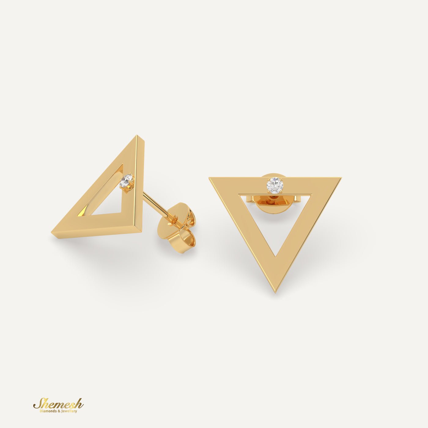 18K Gold Single Diamond Triangle Earring - shemesh_diamonds