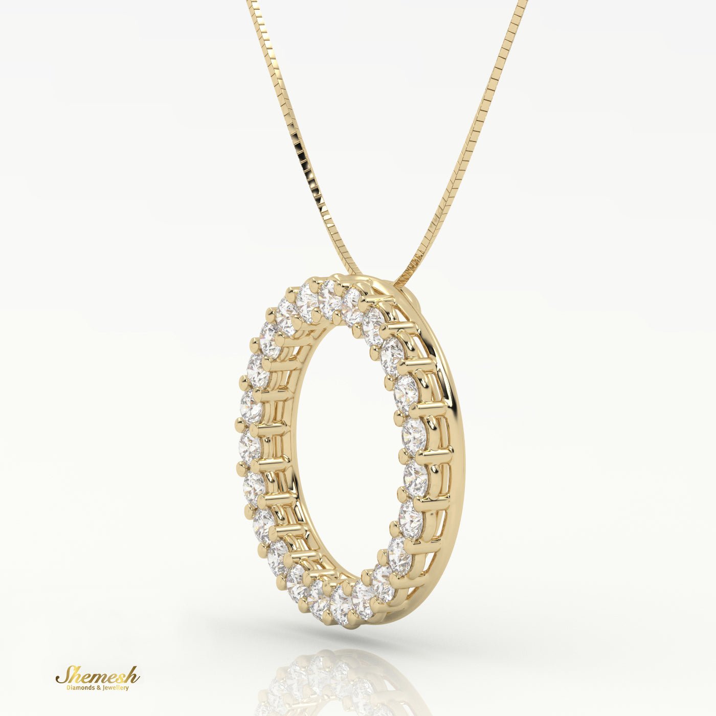 18K Gold Circle of Life Pendant (Shared Prong) Diamond Necklace - shemesh_diamonds