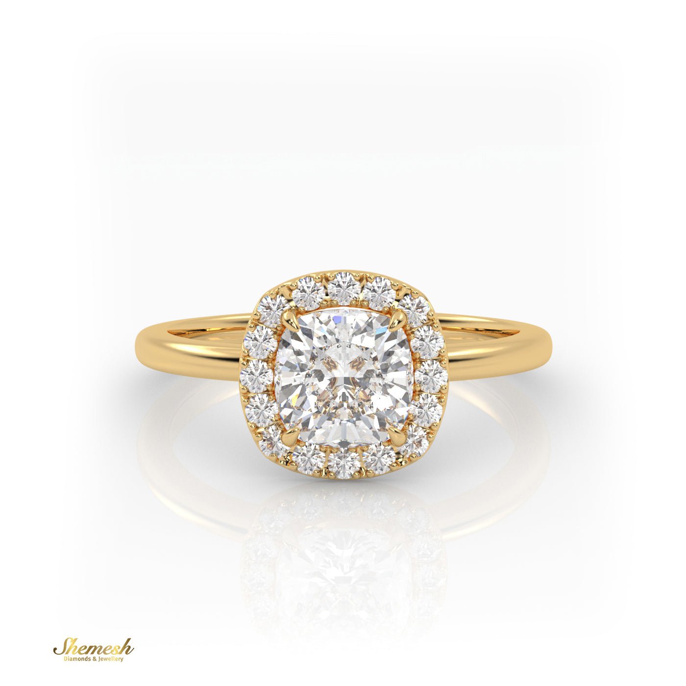 18K Gold 4 Prong Cushion Diamond Halo Engagement Ring - shemesh_diamonds