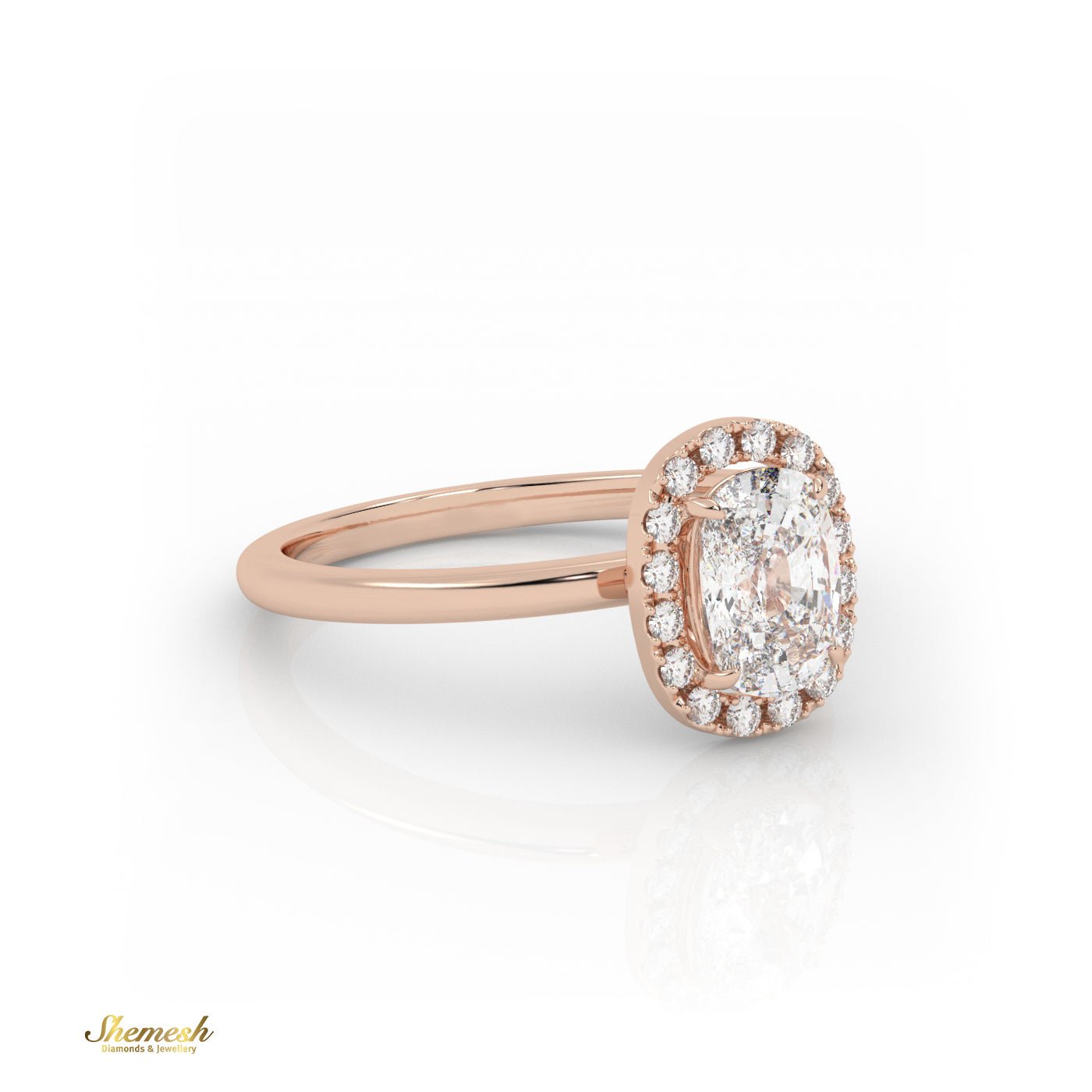 18K Gold 4 Prongs Elongated Cushion Diamond Halo Style Engagement Ring - shemesh_diamonds