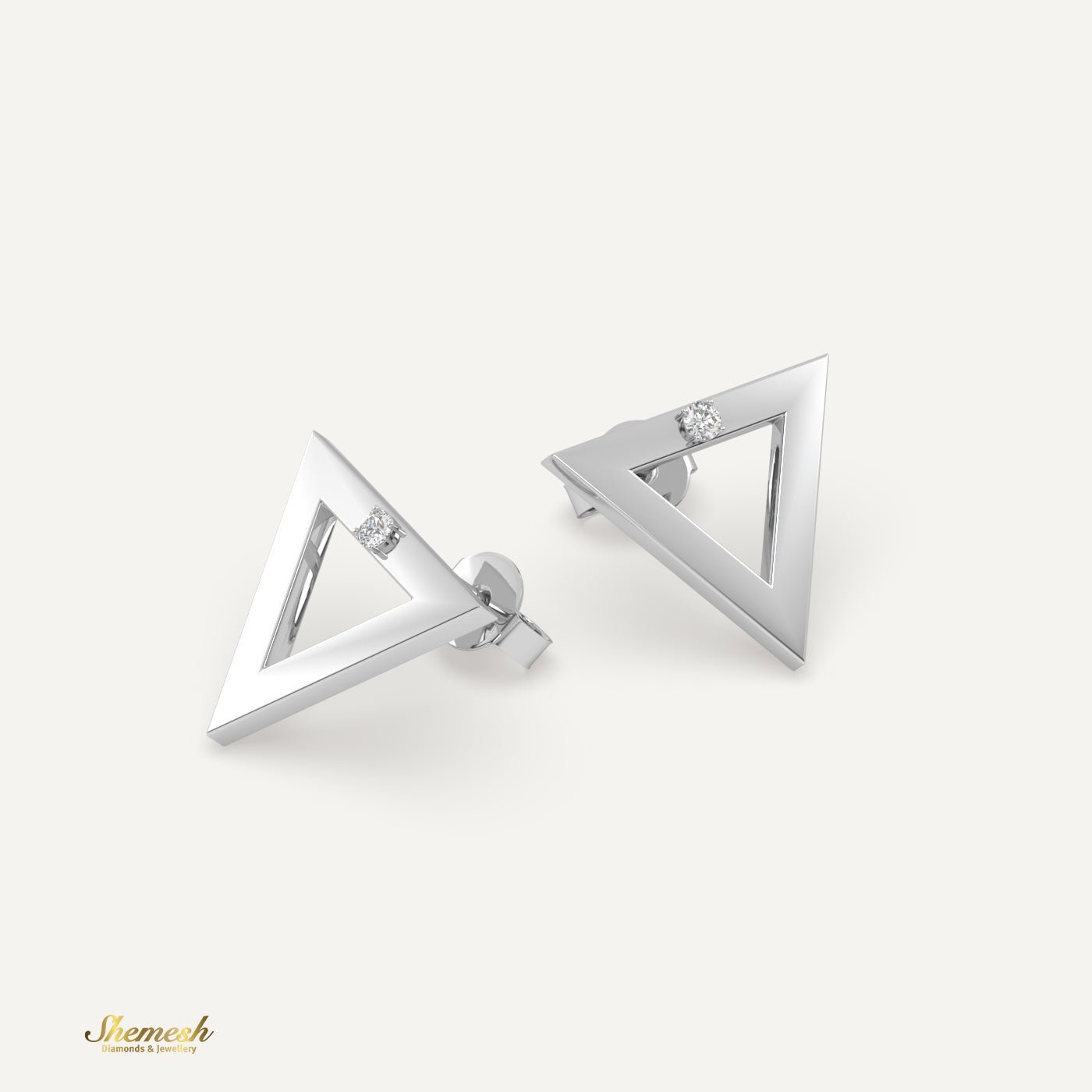 18K Gold Single Diamond Triangle Earring - shemesh_diamonds