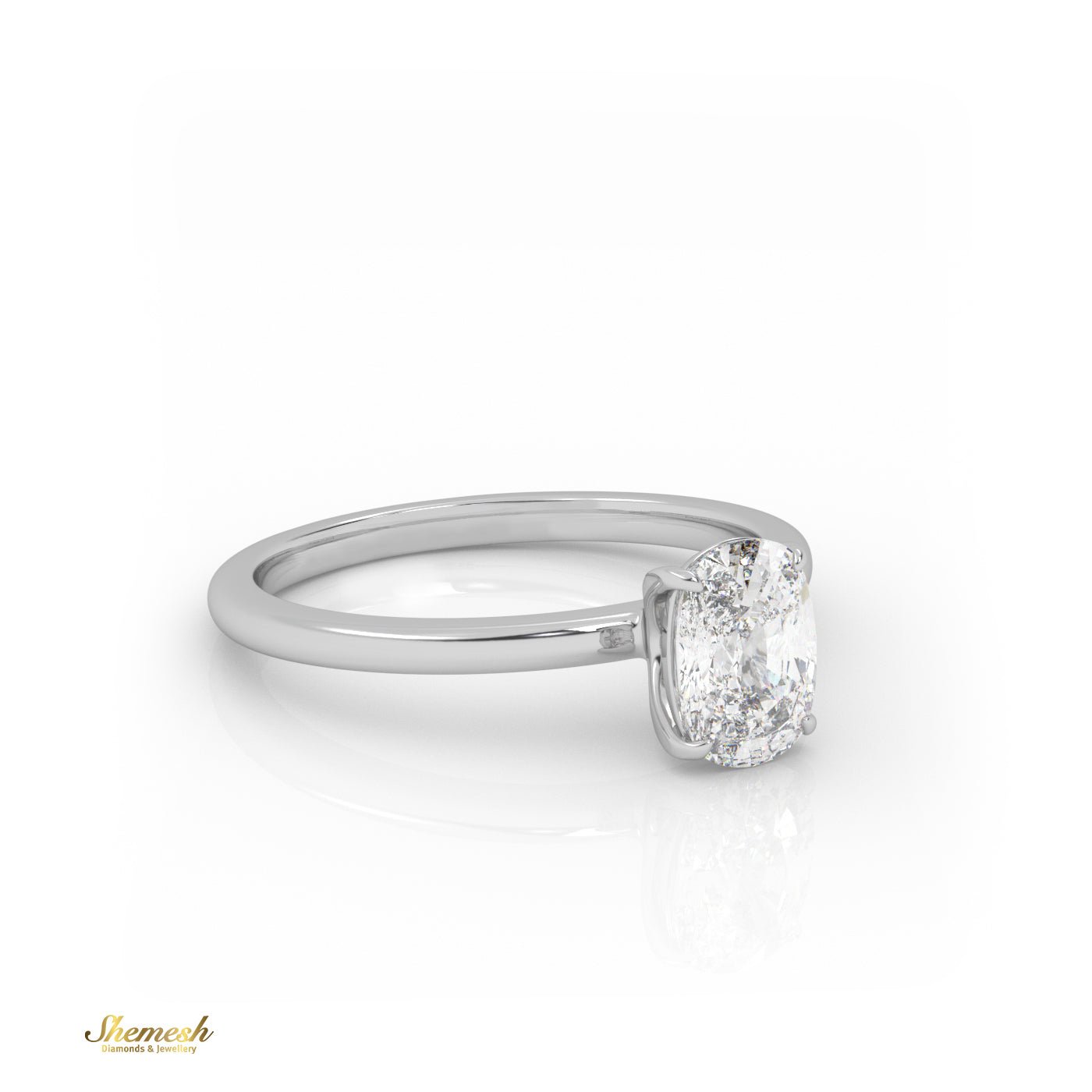 18K Gold 4 Prongs Elongated Cushion Diamond Solitaire Engagement Ring - shemesh_diamonds