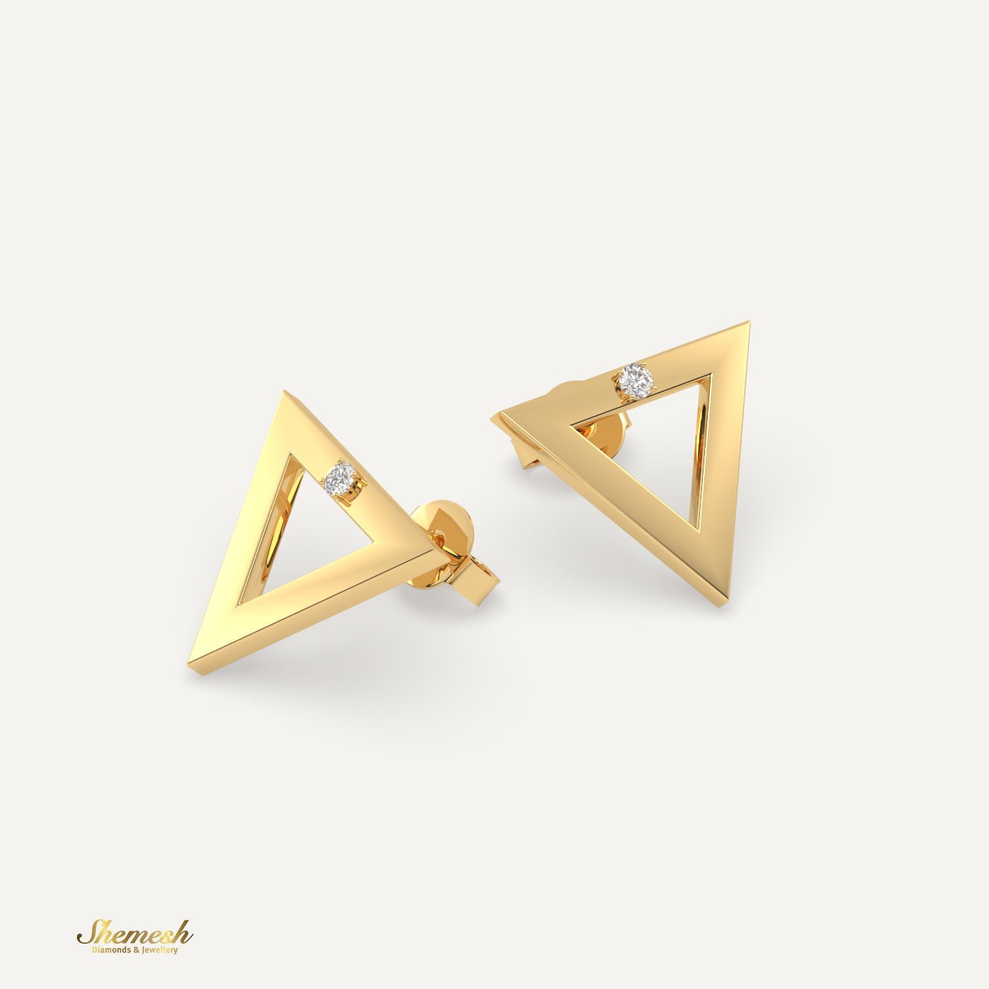 18K Gold Single Diamond Triangle Earring - shemesh_diamonds