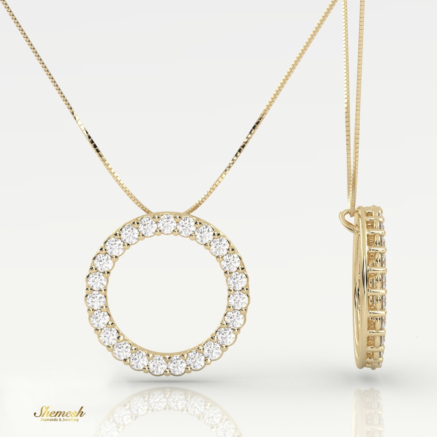 18K Gold Circle of Life Pendant (Shared Prong) Diamond Necklace - shemesh_diamonds