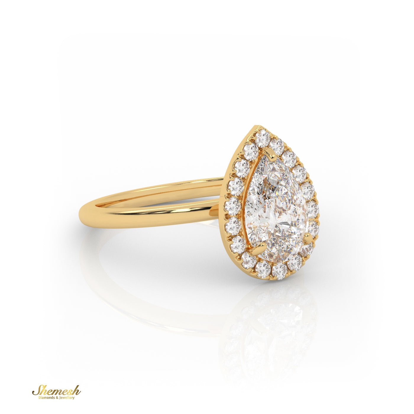 18K Gold 3 Prongs Pear Cut Diamond Halo Engagement Ring - shemesh_diamonds