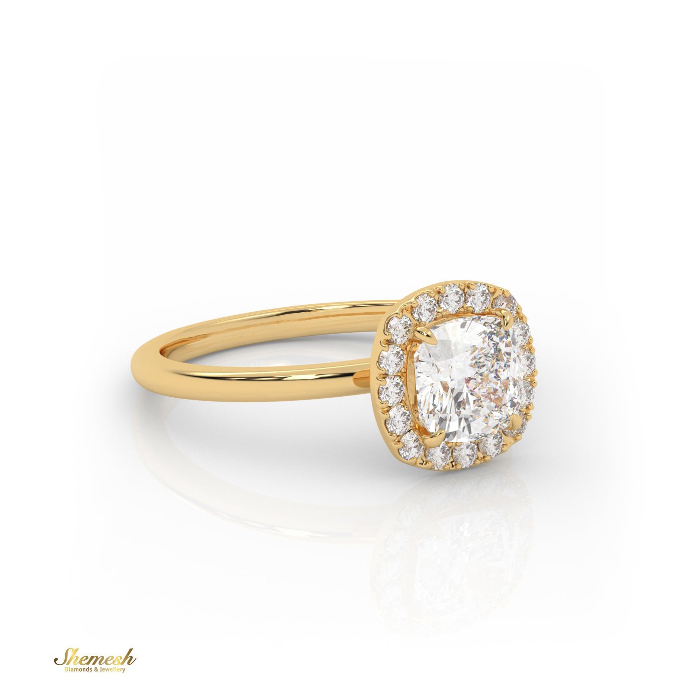 18K Gold 4 Prong Cushion Diamond Halo Engagement Ring - shemesh_diamonds