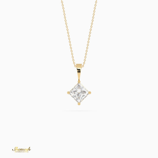 18k Gold Princess Diamond Solitaire Pendant - shemesh_diamonds