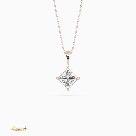18k Gold 4 - Prong Princess Cut Diamond Solitaire Pendant - shemesh_diamonds