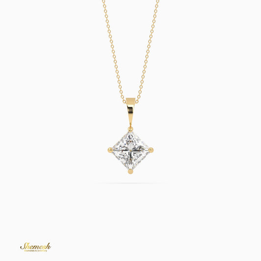 18k Gold 4 - Prong Princess Cut Diamond Solitaire Pendant - shemesh_diamonds