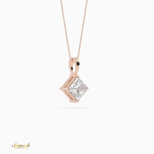18k Gold 4 - Prong Princess Cut Diamond Solitaire Pendant - shemesh_diamonds