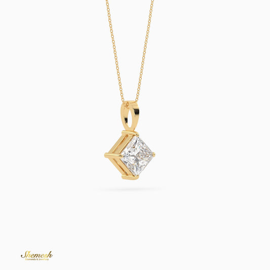 18k Gold 4 - Prong Princess Cut Diamond Solitaire Pendant - shemesh_diamonds