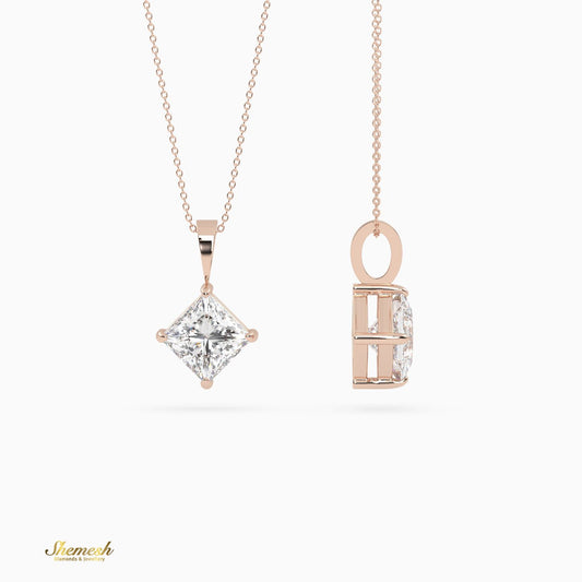 18k Gold 4 - Prong Princess Cut Diamond Solitaire Pendant - shemesh_diamonds