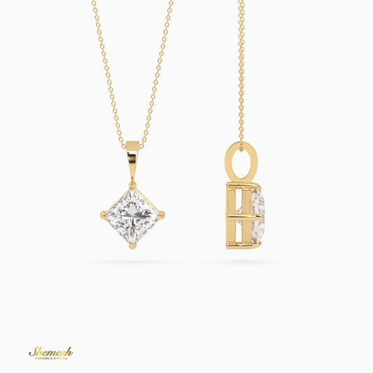 18k Gold 4 - Prong Princess Cut Diamond Solitaire Pendant - shemesh_diamonds