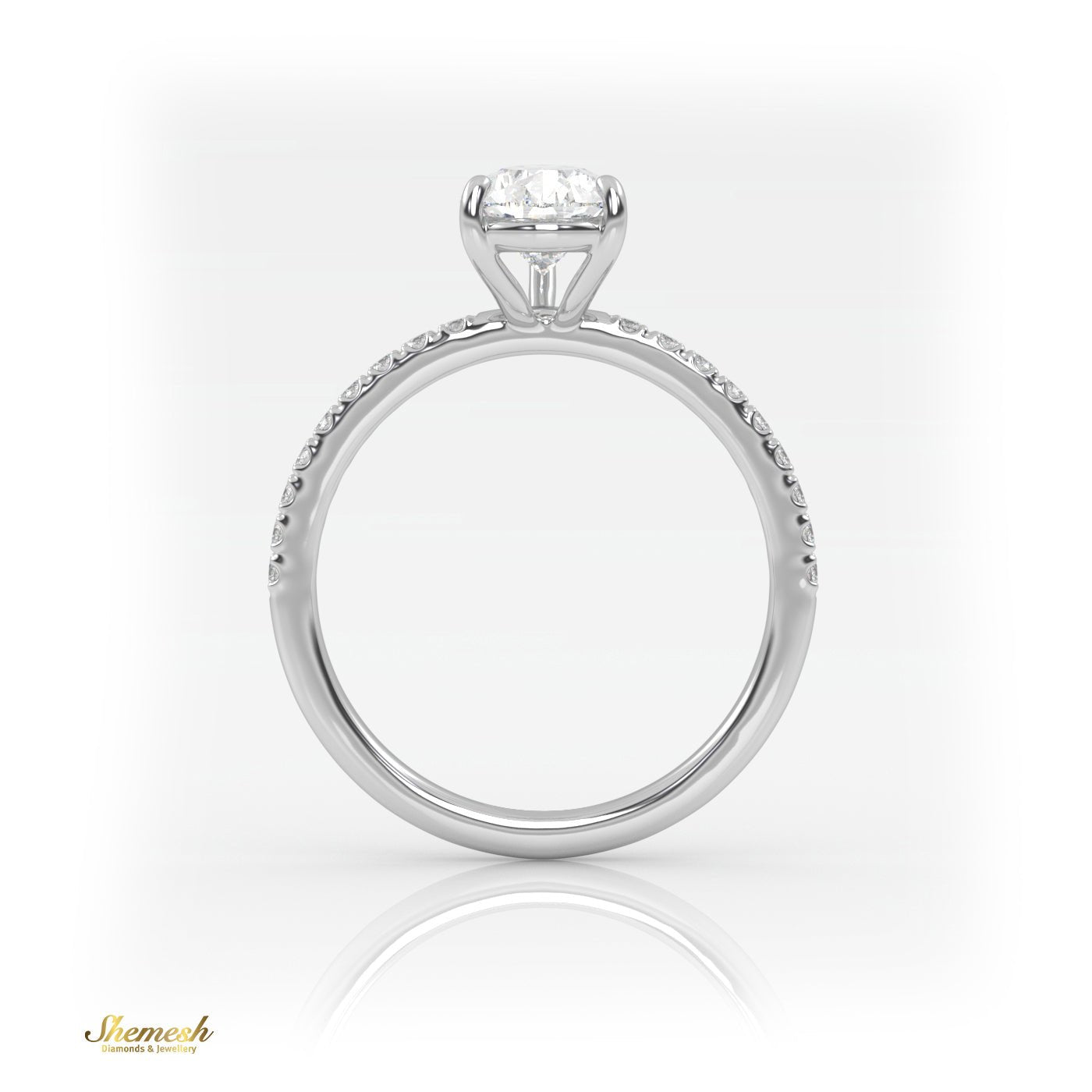 18K Gold 3 Prongs Pear Cut Diamond Engagement Ring With Pave Set Band - shemesh_diamonds