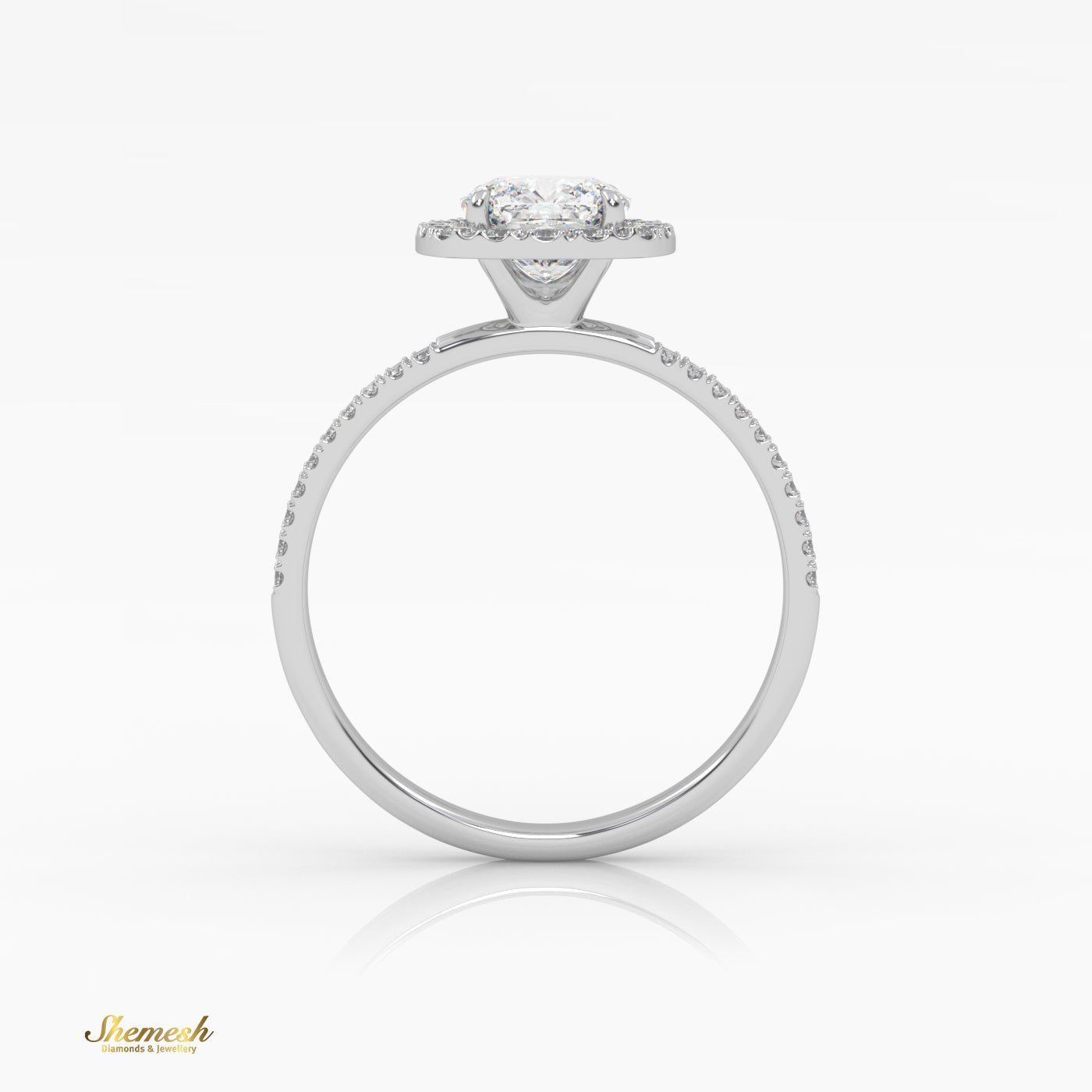 18K Gold 4 Prongs Cushion Cut Diamond Halo Style Engagement Ring with Double Pave Set Band - shemesh_diamonds