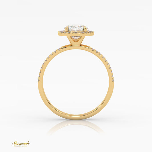 18K Gold 4 Prongs Cushion Cut Diamond Halo Style Engagement Ring with Double Pave Set Band - shemesh_diamonds