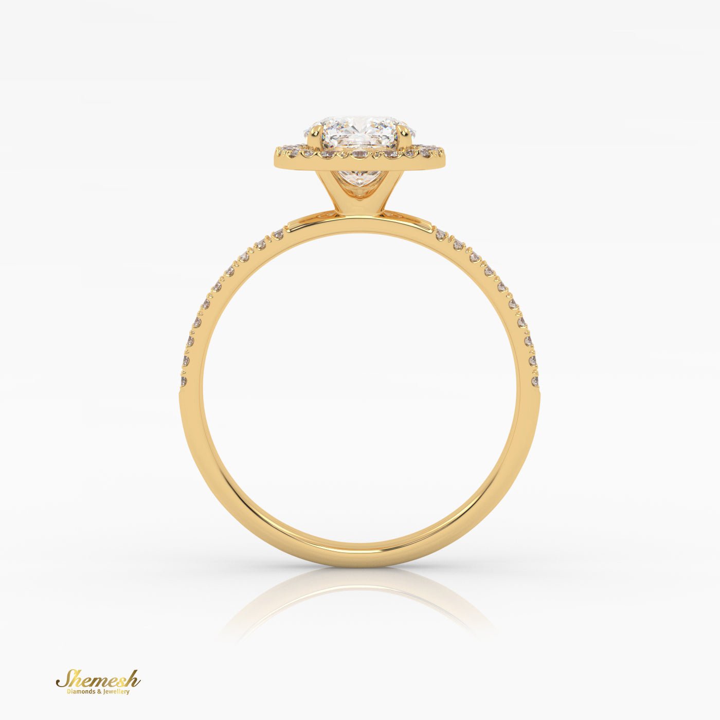 18K Gold 4 Prongs Cushion Cut Diamond Halo Style Engagement Ring with Double Pave Set Band - shemesh_diamonds