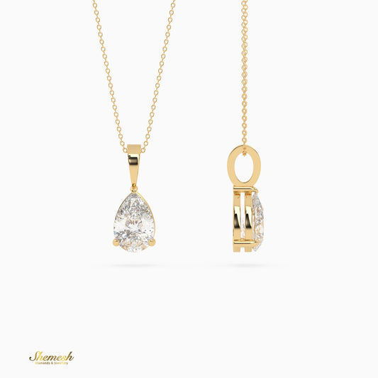 18K Gold Pear Shape Diamond Solitaire Pendant - shemesh_diamonds