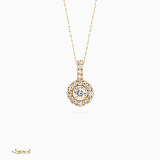 18K Gold Round Diamond Halo Style Pendant with Upstones - shemesh_diamonds