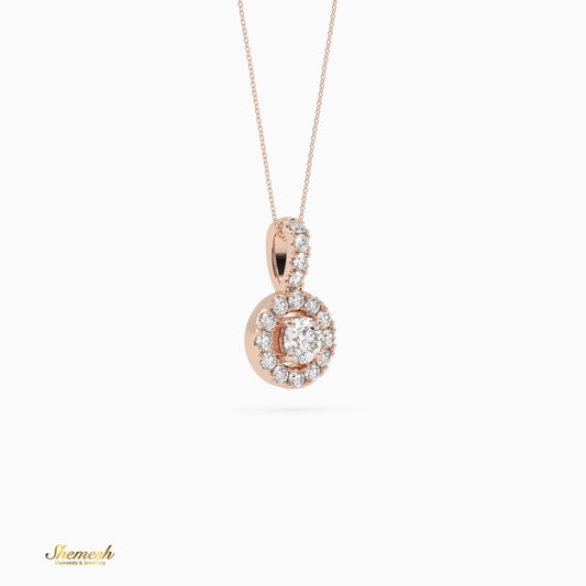 18K Gold Round Diamond Halo Style Pendant with Upstones - shemesh_diamonds