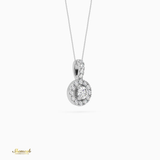 18K Gold Round Diamond Halo Style Pendant with Upstones - shemesh_diamonds