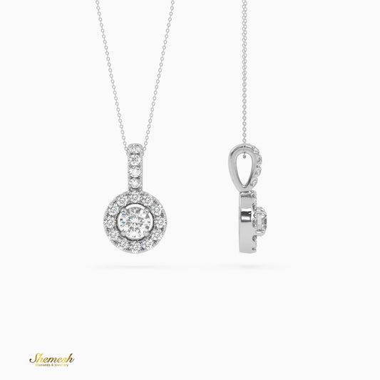 18K Gold Round Diamond Halo Style Pendant with Upstones - shemesh_diamonds