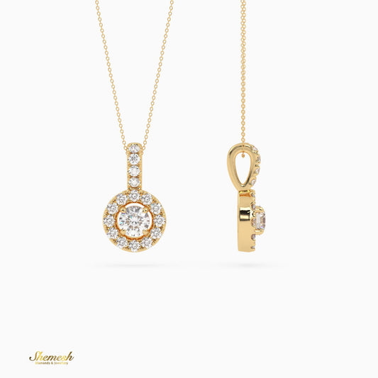 18K Gold Round Diamond Halo Style Pendant with Upstones - shemesh_diamonds