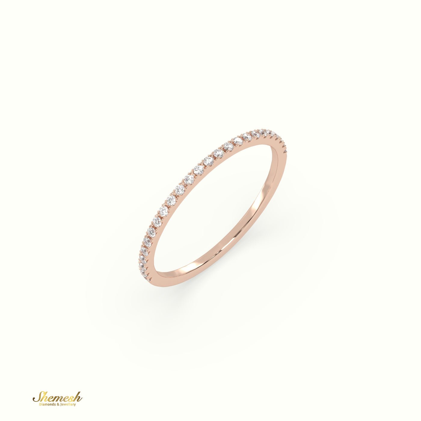 18K Gold Round Diamonds Half Eternity Thin Wedding Band - shemesh_diamonds